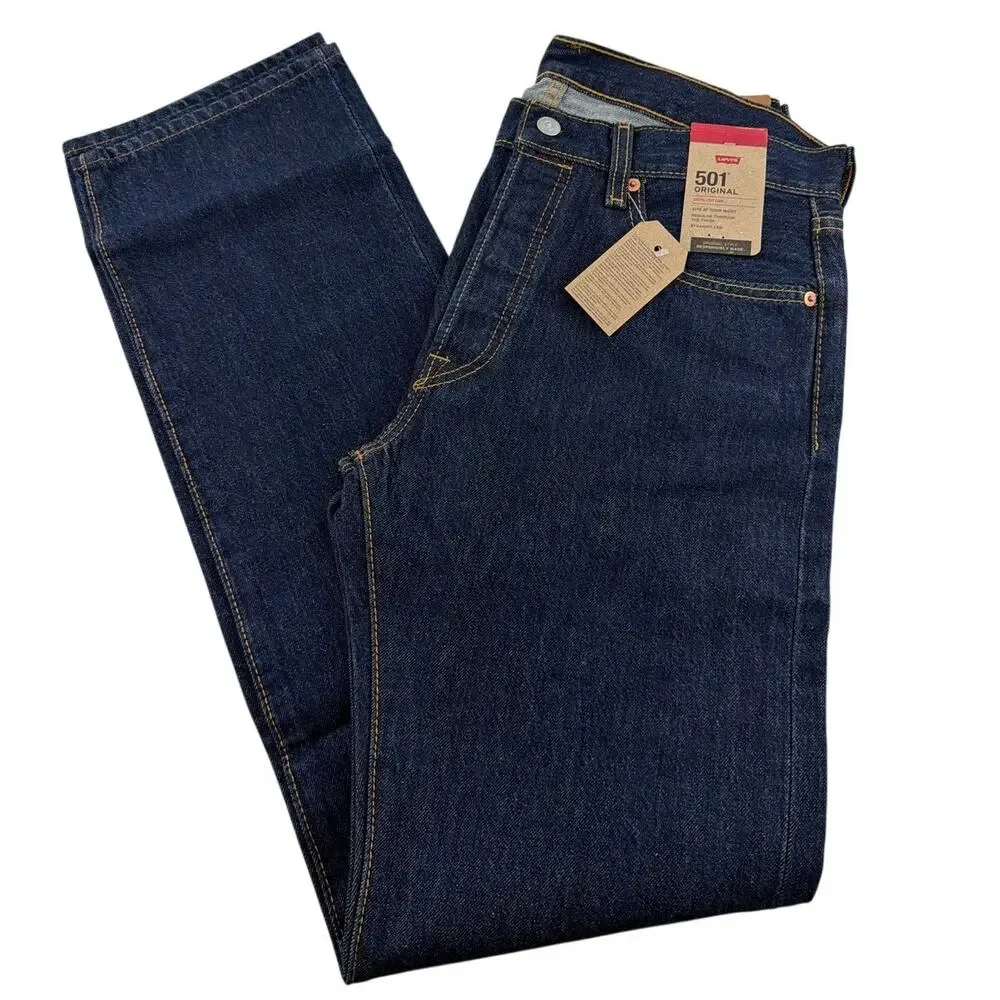 Levi's Men's Dark Wash  Non Stretch Straight Leg 501 Original Jeans Size 32 x 34